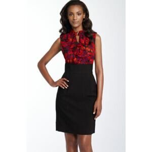 Shoshanna Size 12 Purple and Red Floral Silk Blend Cocktail Dress with Pockets